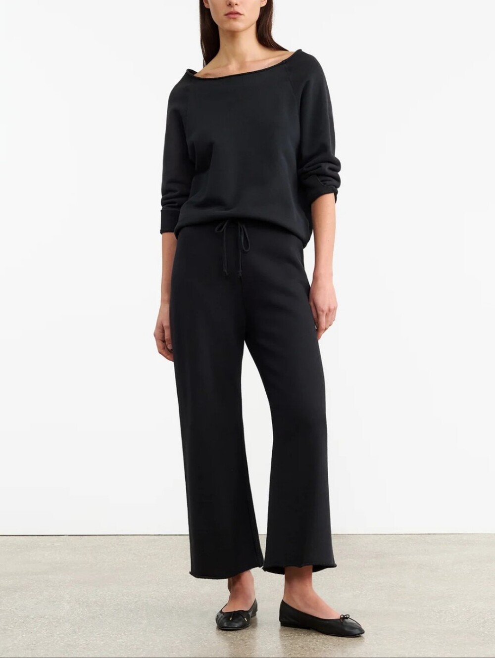Nili Lotan Womens Kiki Wide Leg Raw Hem Sweatpants Black Knit Pants lounge